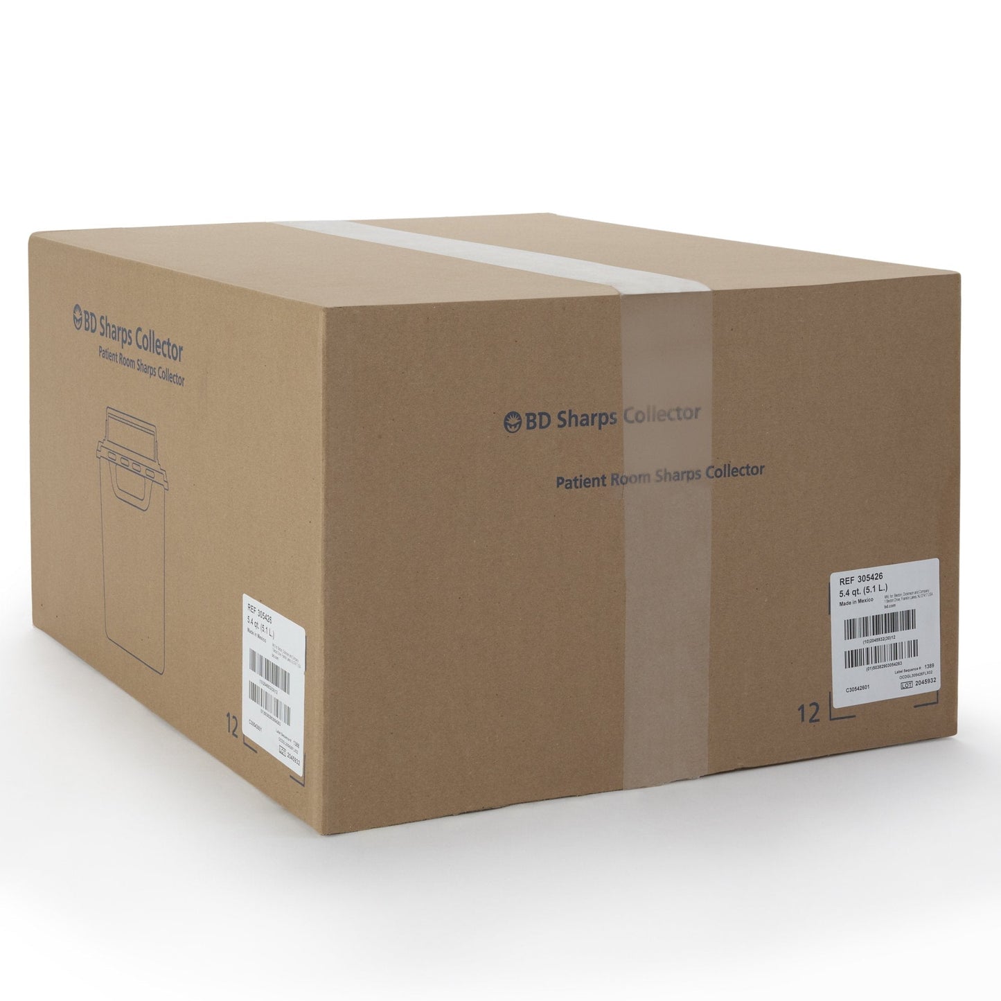 Becton Dickinson Red Sharps Container, 5.4 Quart, 10.75 x 10.75 x 4 "