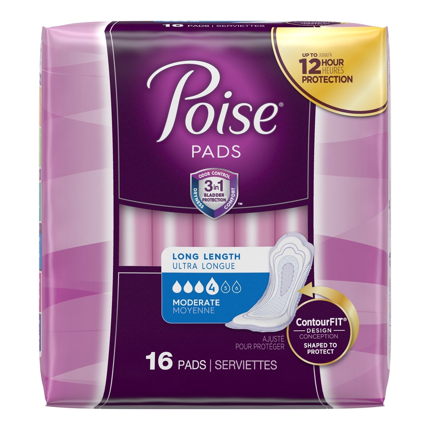 Poise Moderate Absorbency Bladder Control Pads for Women, Long