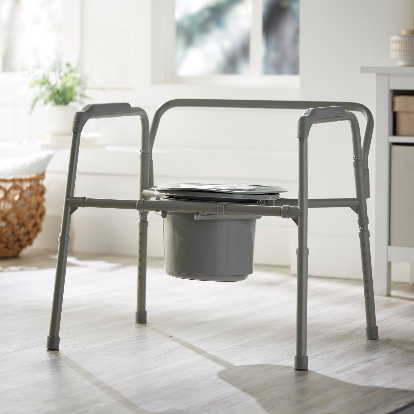 McKesson Fixed Arm Steel Folding Commode Chair, 15.5 – 22 Inch