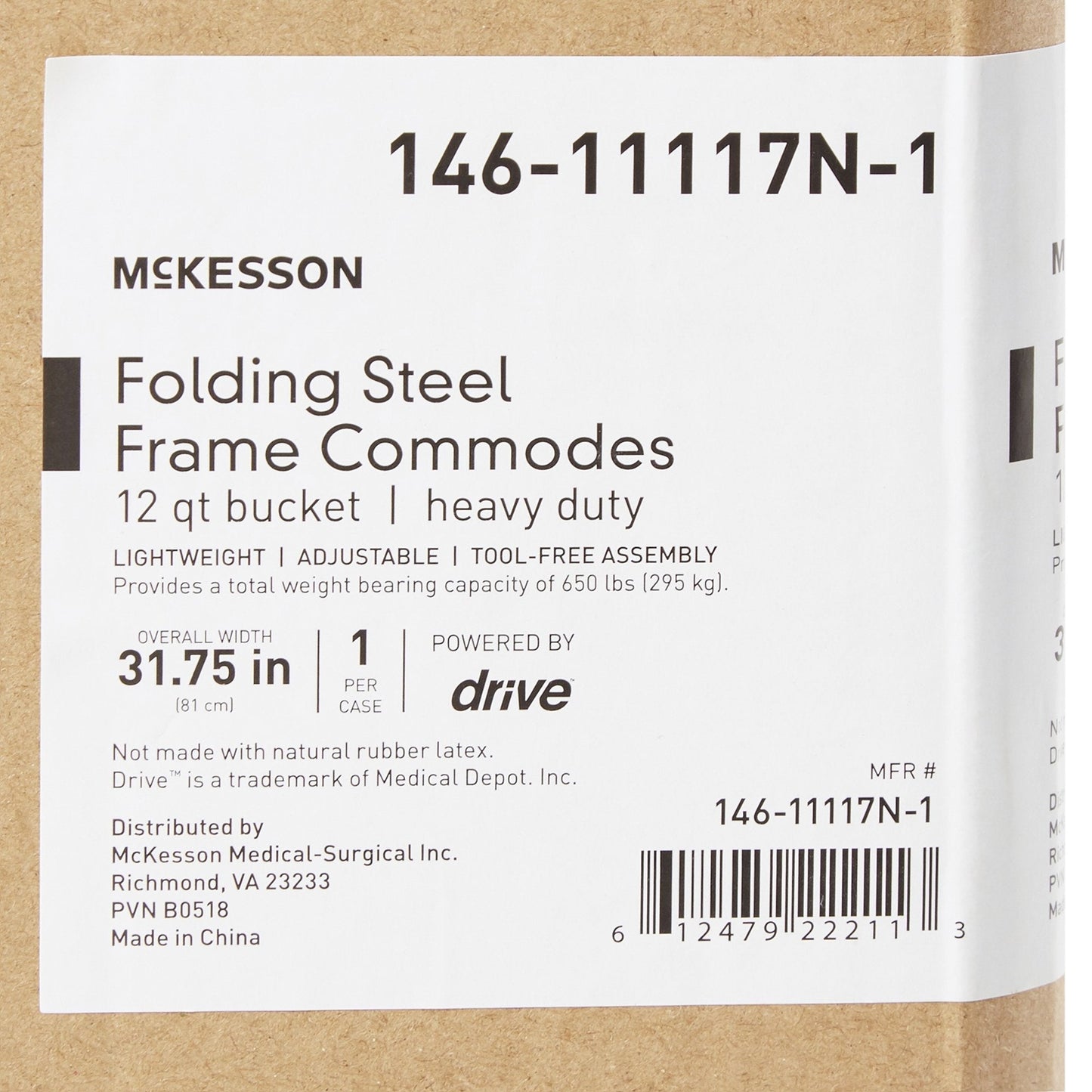 McKesson Fixed Arm Steel Folding Commode Chair, 15.5 – 22 Inch