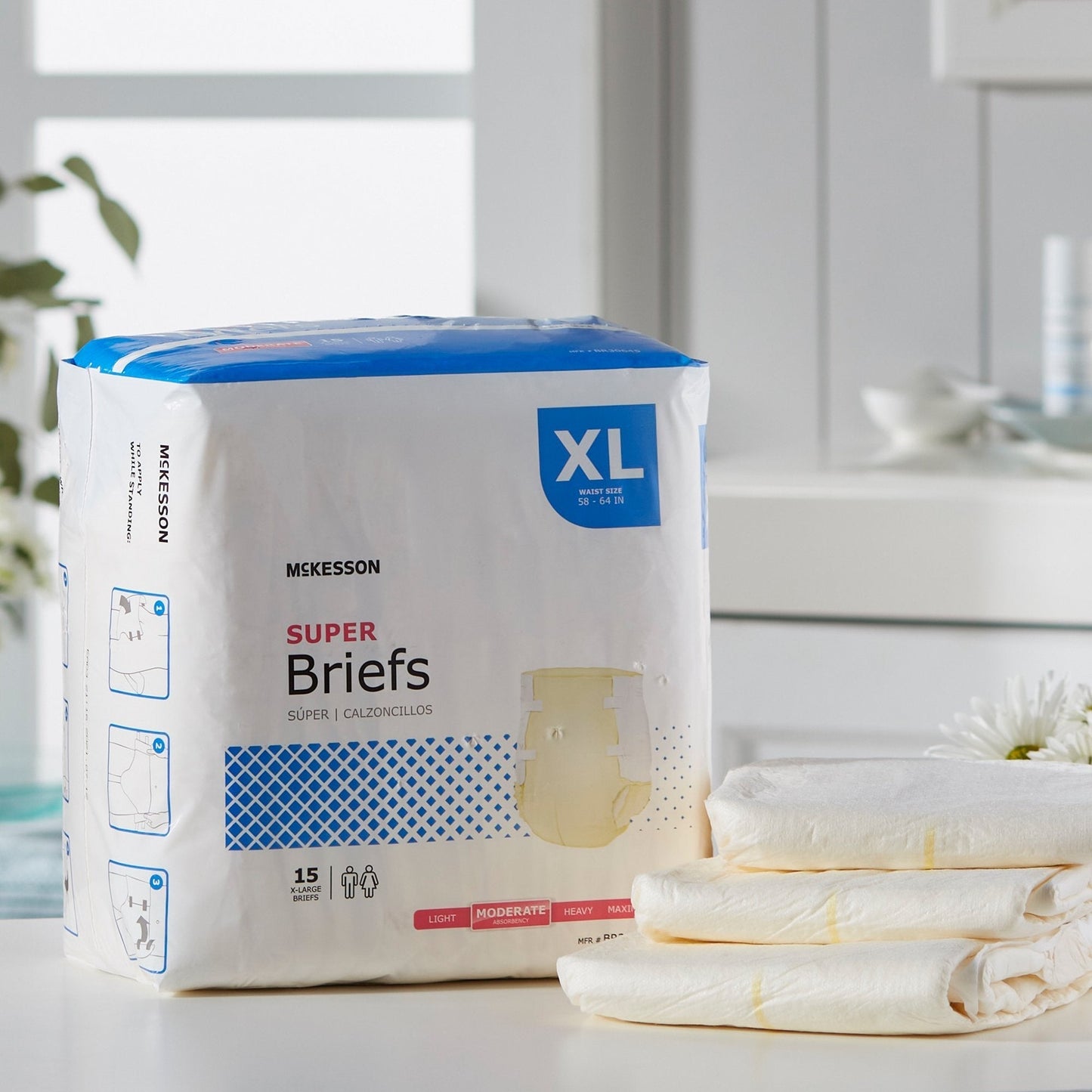 McKesson Super Moderate Absorbency Incontinence Brief, Extra Large, 15 ct