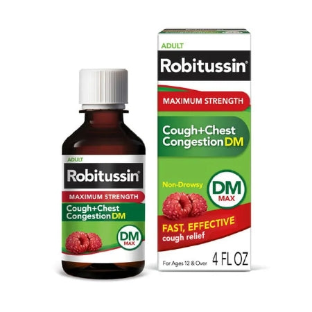 Robitussin Adult Cough + Chest Congestion DM Liquid, Raspberry, 4 oz.