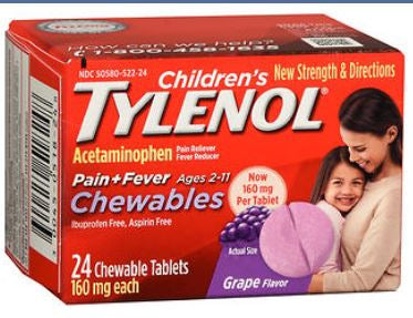 Children's Tylenol Pain + Fever Relief Chewables, Grape, 24 ct.