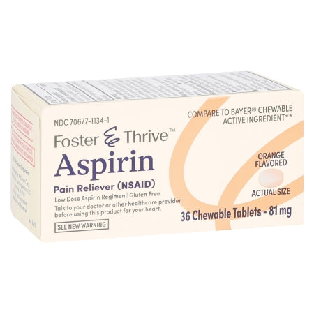 Foster & Thrive Aspirin 81 mg Chewable Tablets, Orange, 36 ct.