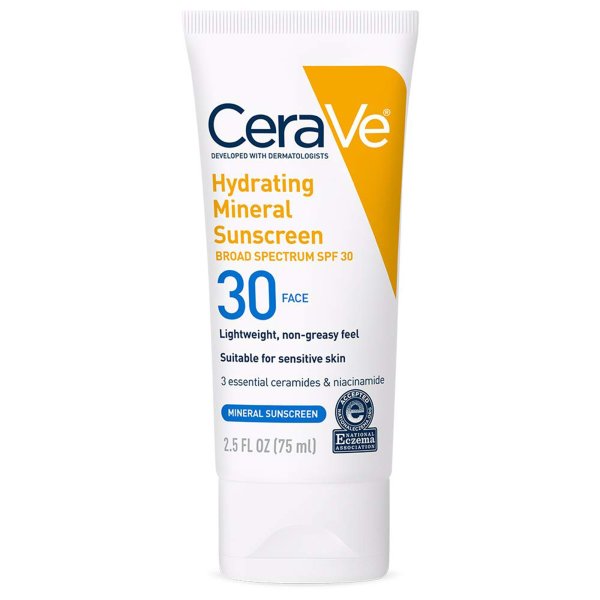 CeraVe Hydrating Mineral Sunscreen Face SPF 30 Lotion, 2.5 oz.