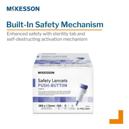 McKesson Push Button Safety Lancet, 28 Gauge, 100 ct.