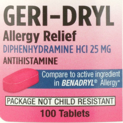 Geri-Dryl Diphenhydramine Allergy Relief Tablets, 100 ct.