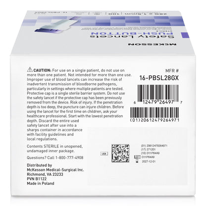 McKesson Push Button Safety Lancet, 28 Gauge, 100 ct.