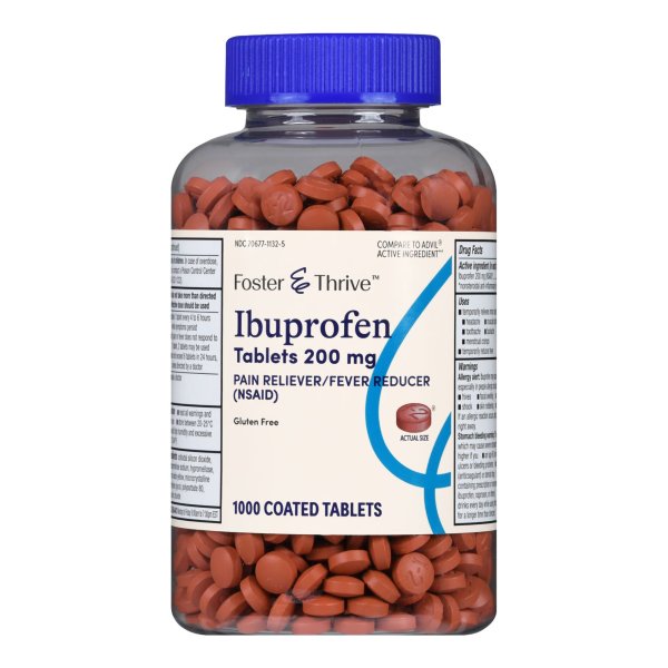 Foster & Thrive Pain Reliever & Fever Reducer, Ibuprofen Tablets, 200 mg.