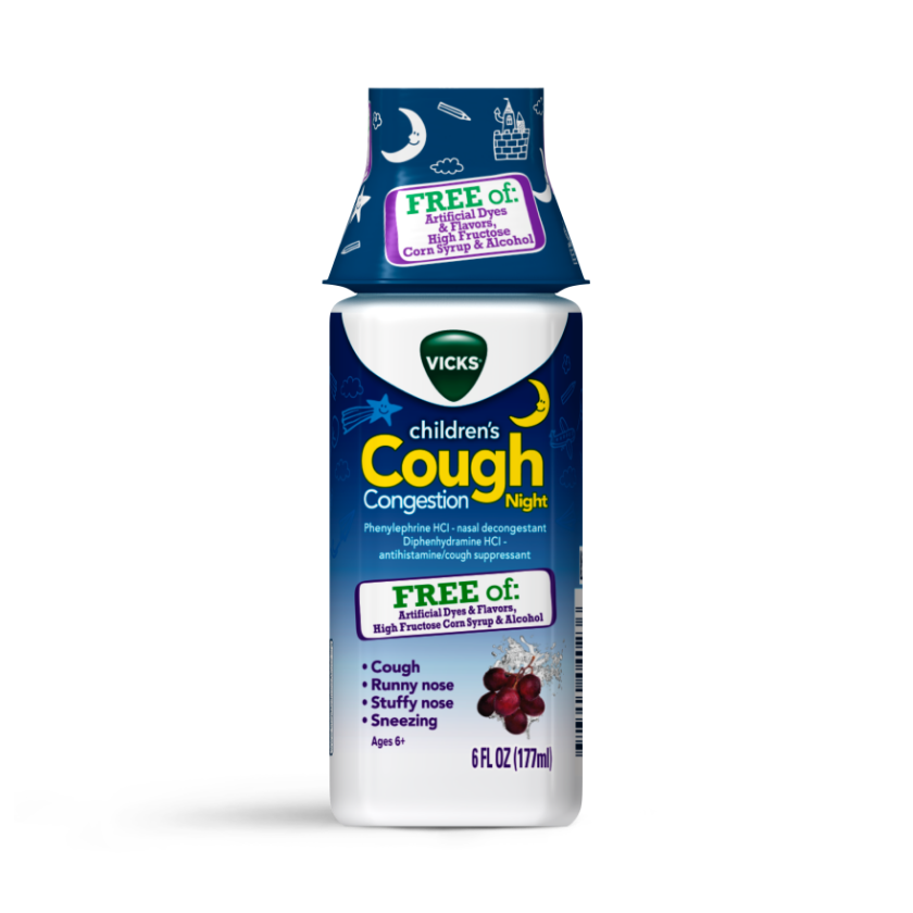 Vick's Children's Cough & Congestion Night Relief Dye-Free, Grape, 6.0 oz