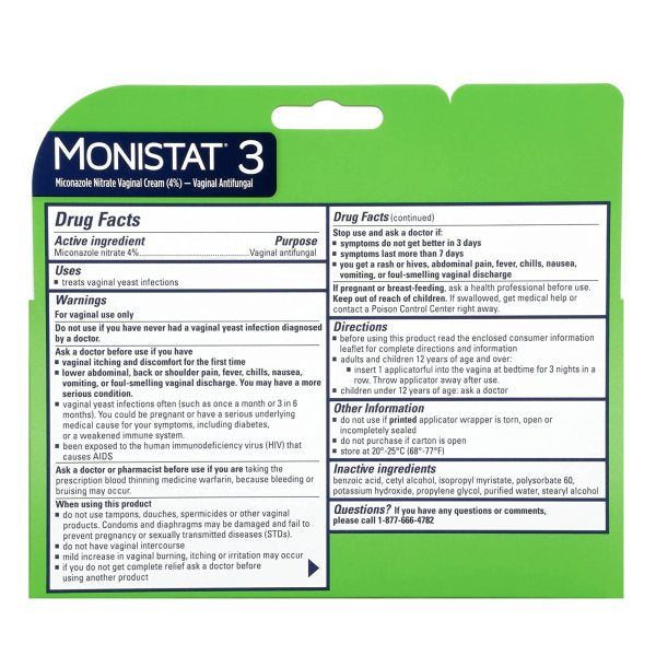 Monistat 3-Day Treatment Vaginal Antifungal Prefilled Cream Applicators