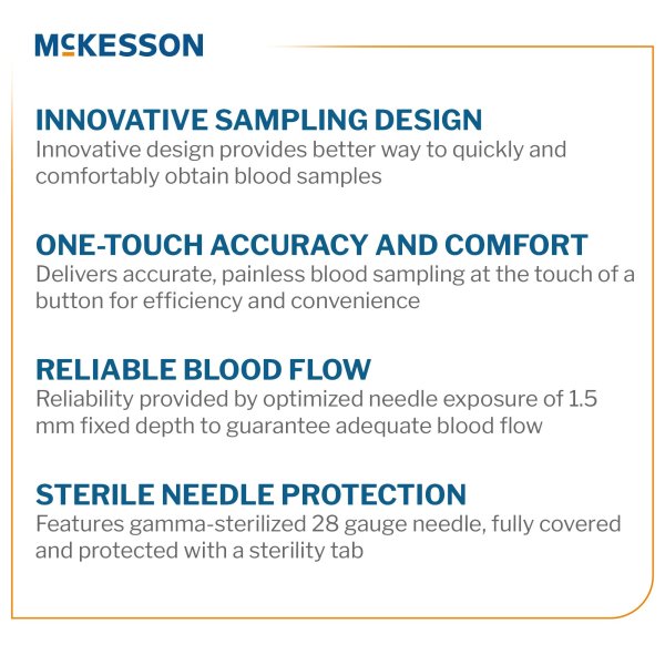 McKesson Push Button Safety Lancet, 28 Gauge, 100 ct.