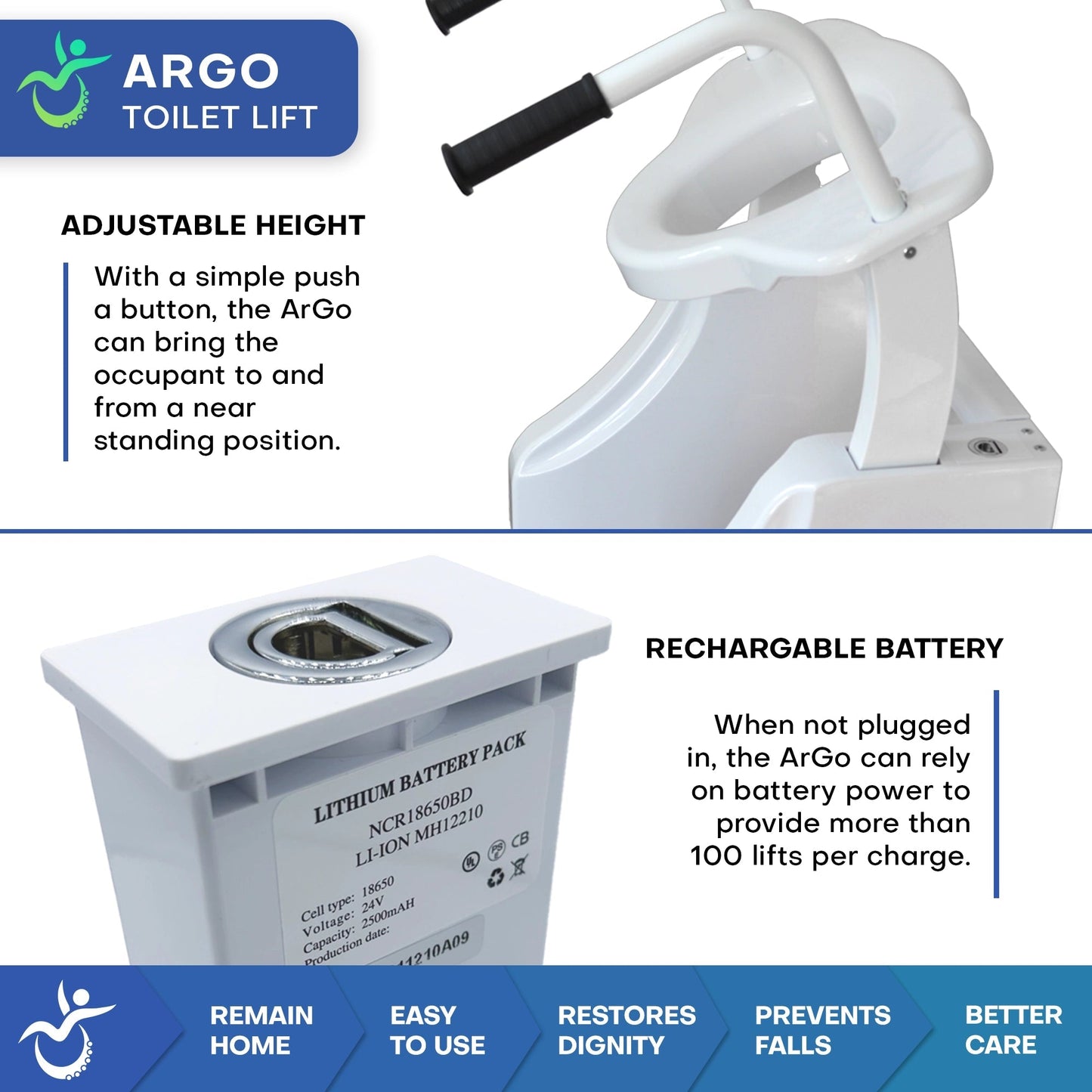 ArGo Electric Raised Toilet Lift with Powered Sit-to-Stand Support