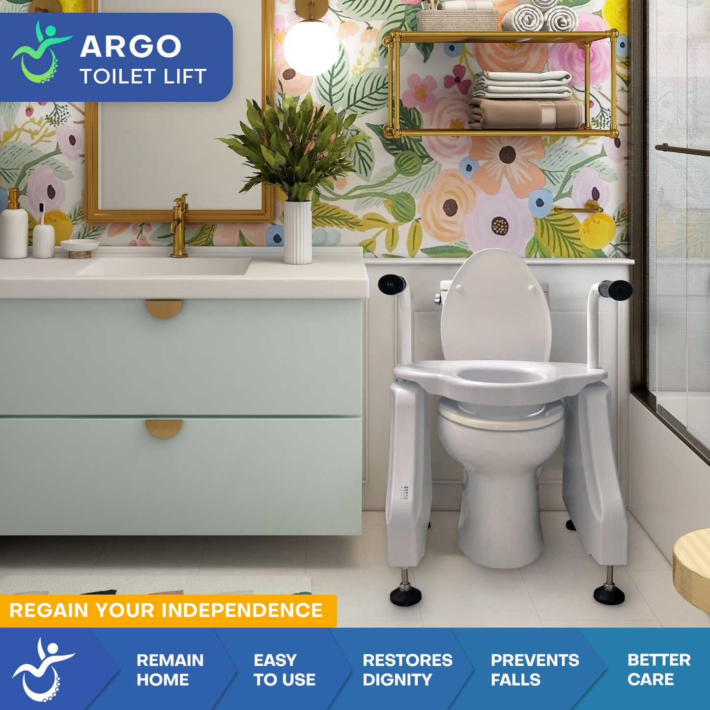 ArGo Electric Raised Toilet Lift with Powered Sit-to-Stand Support