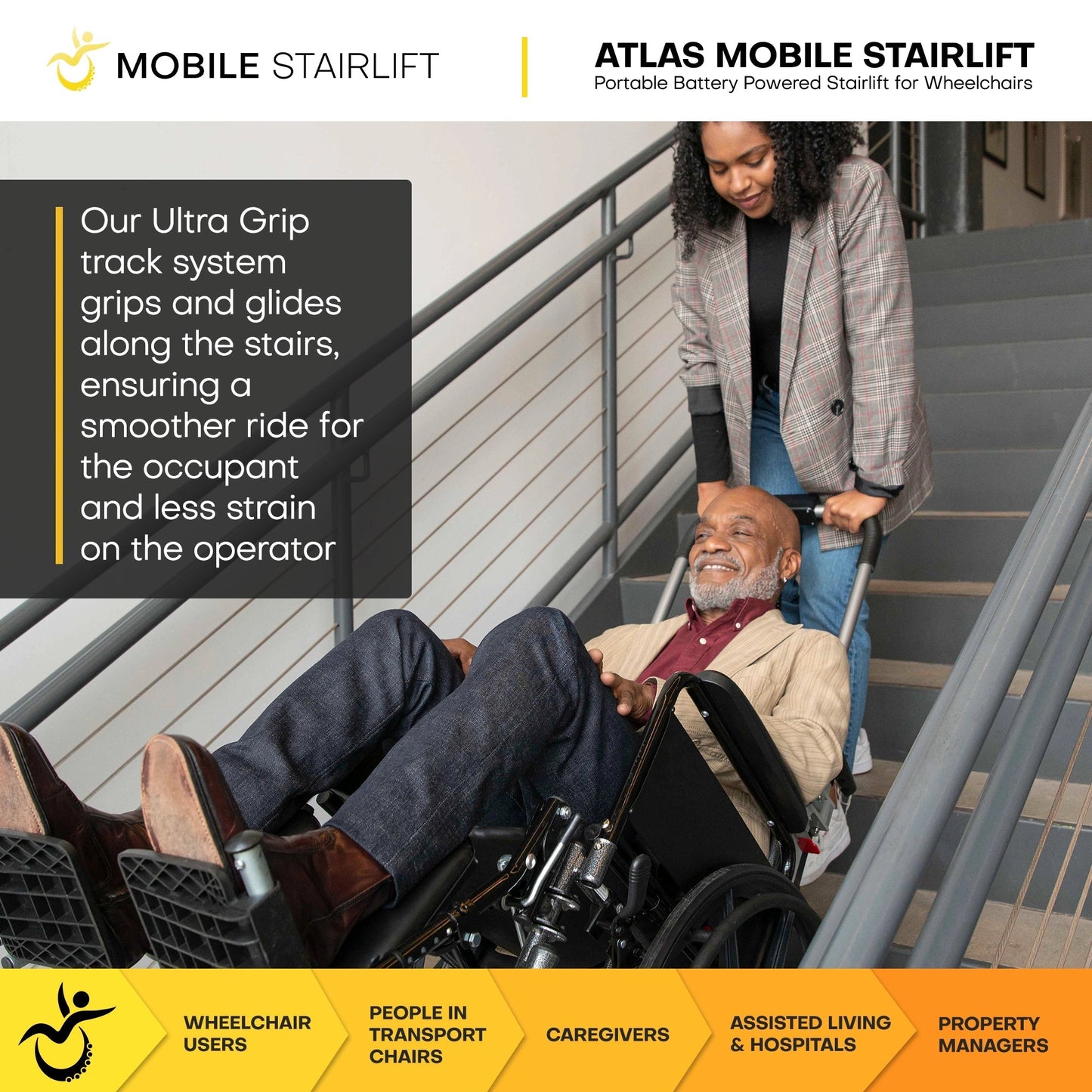 Atlas Portable Wheelchair Stairlift – Battery Powered Stairlift for Standard & Reclining Wheelchairs