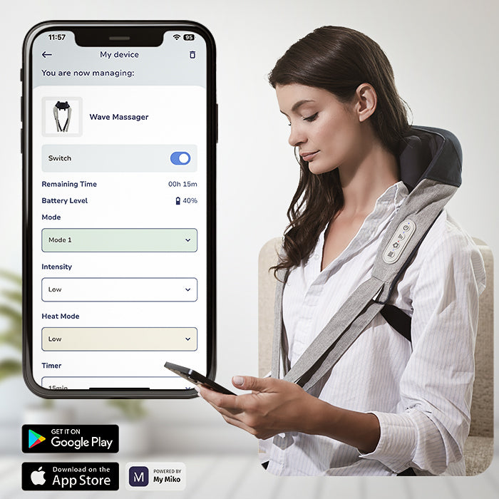 Miko Shiatsu Heated Neck and Back Massager, Hands Free, App Controlled