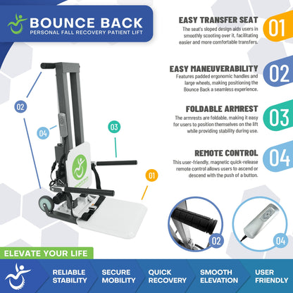 BounceBack Seated Fall Recovery Lift 500 lb Capacity with Dual Power Operation