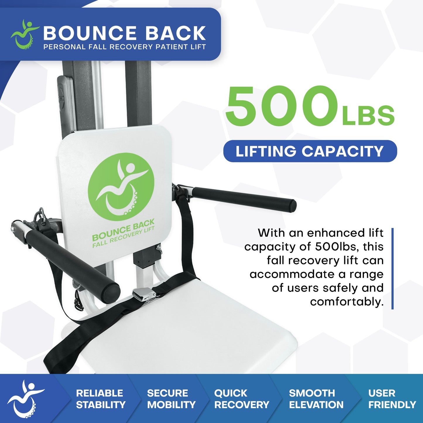 BounceBack Seated Fall Recovery Lift 500 lb Capacity with Dual Power Operation