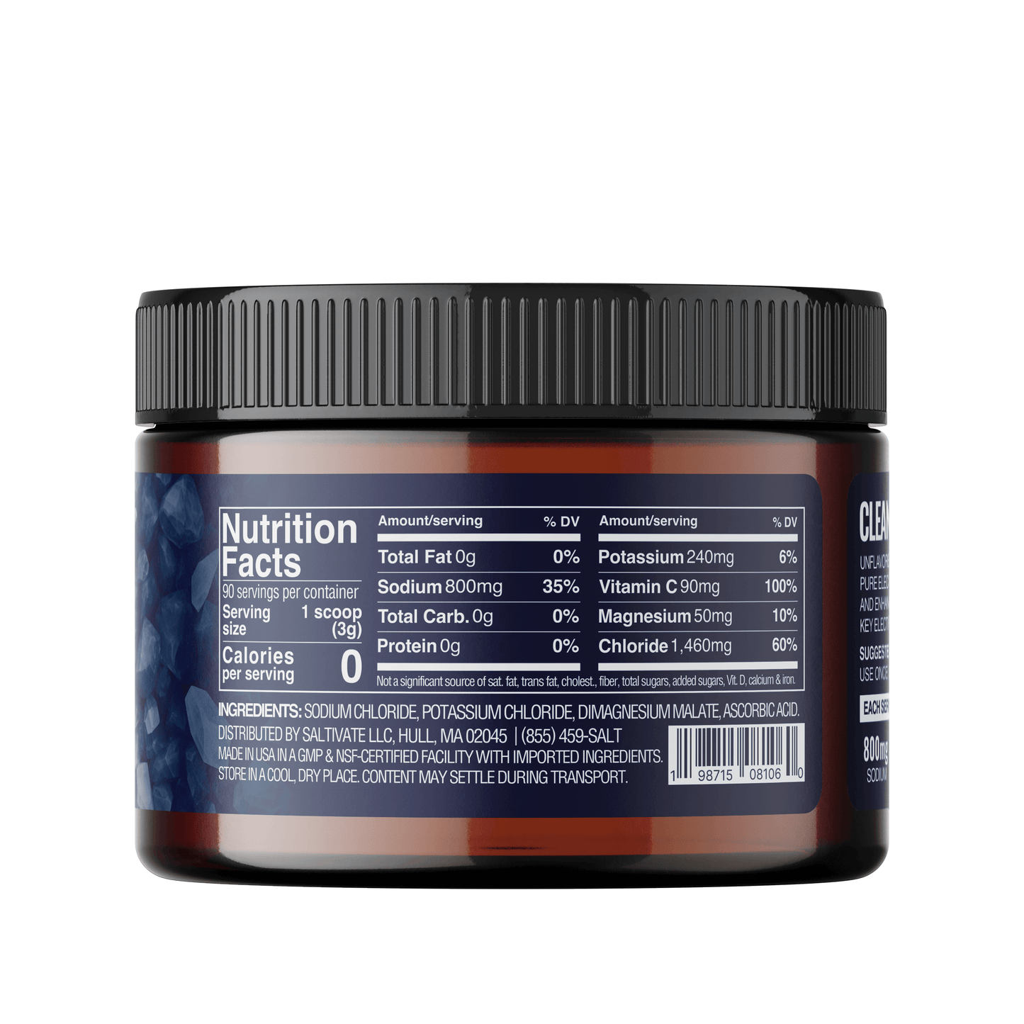 Saltivate Raw Unflavored Hydrating Electrolyte Powder Mix, 90 Servings, Jar