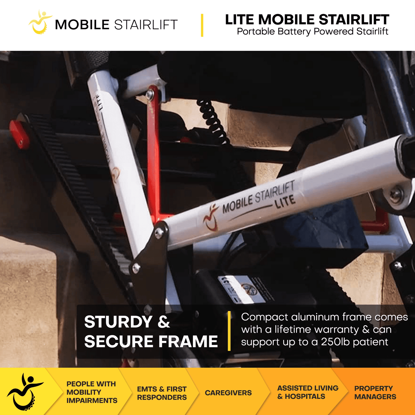 LITE Battery Powered Mobile Stairlift – Ultra Lightweight Portable Stairlift for Home Travel & Daily Transfers