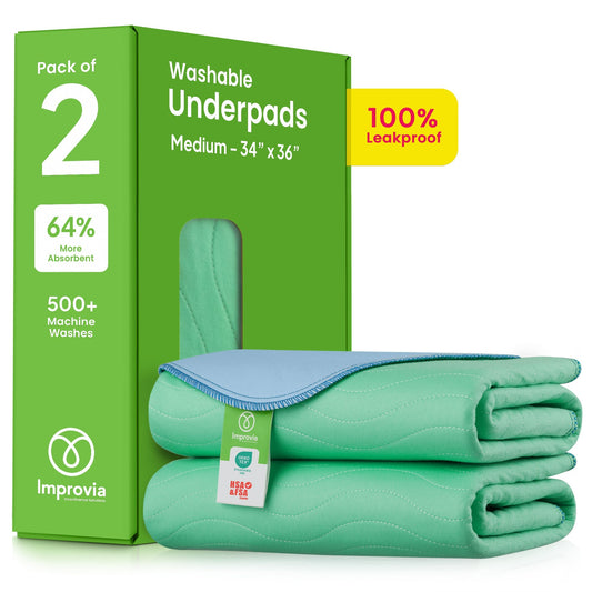 Improvia Washable Underpads, Heavy Absorbency, Green, 2 ct