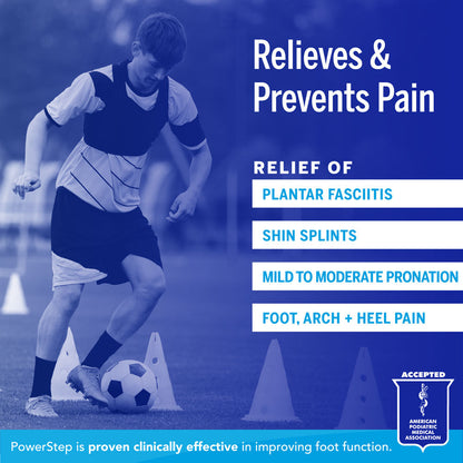 Relieves & Prevents Pain: Relief of plantar fasciitis, shin splints, mild to moderate pronation, foot, arch and heel pain. PowerStep is proven clinically effective in improving foot function. Accepted by the American Podiatric Medical Association.