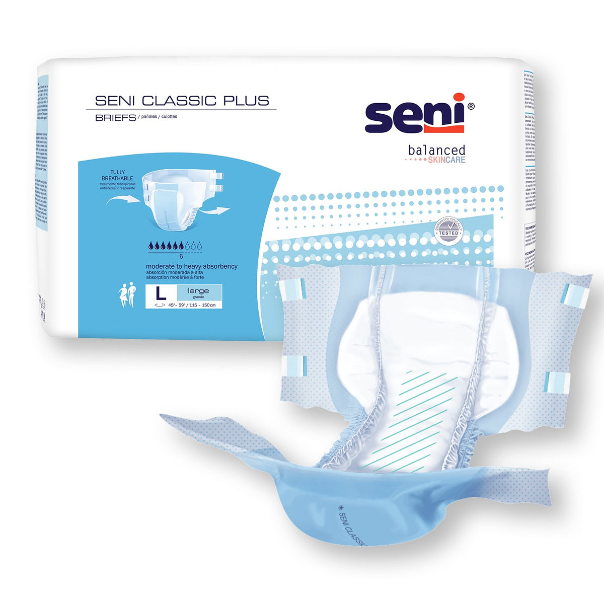 Seni Classic Plus Adult Diapers Brief with Tabs, Moderate to Heavy Absorbency
