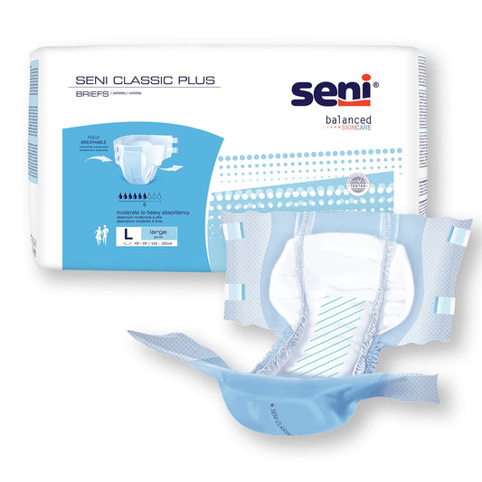 Seni Classic Plus Adult Diapers Brief with Tabs, Moderate to Heavy Absorbency
