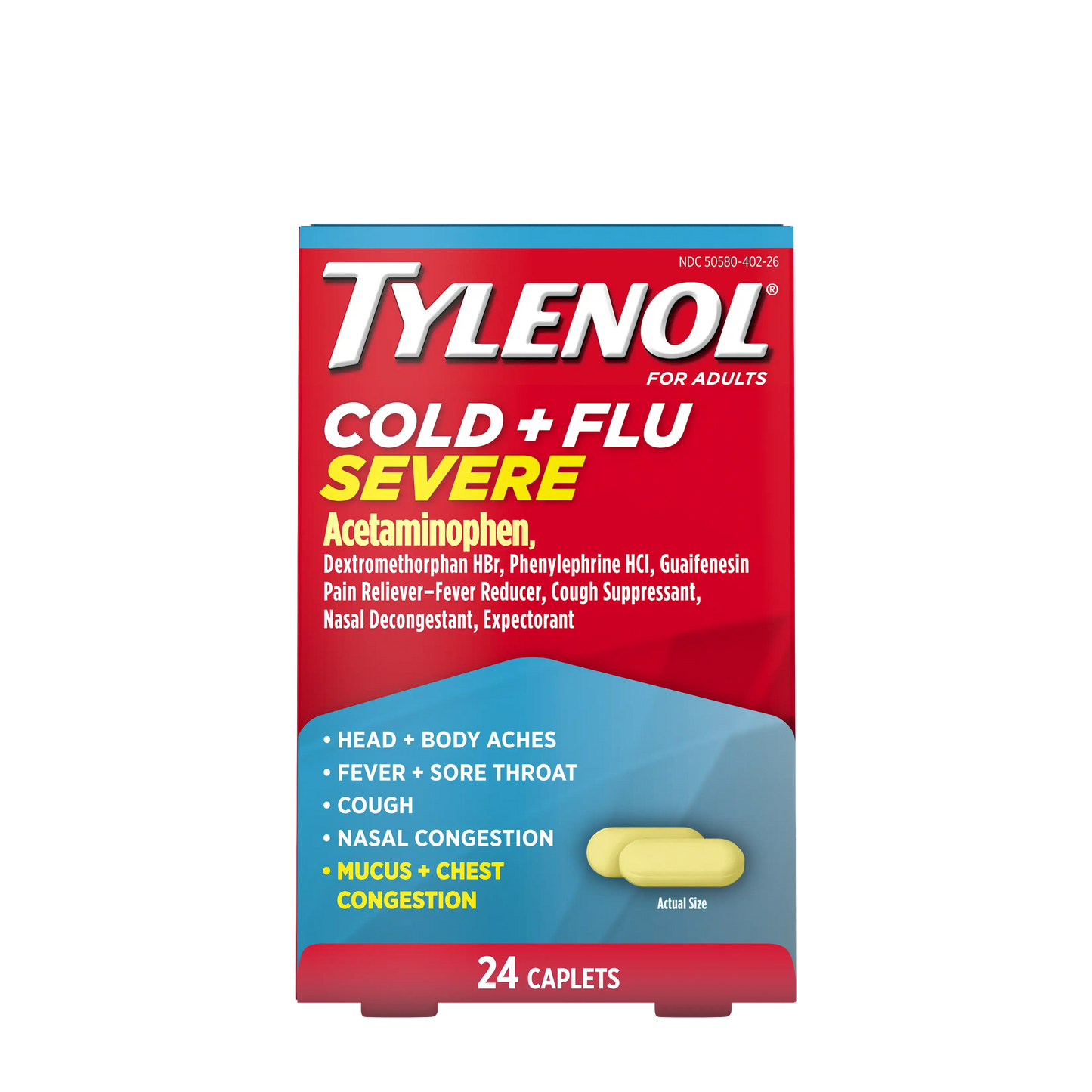 Tylenol® Cold + Flu Severe Caplets for Adults, 24 ct.