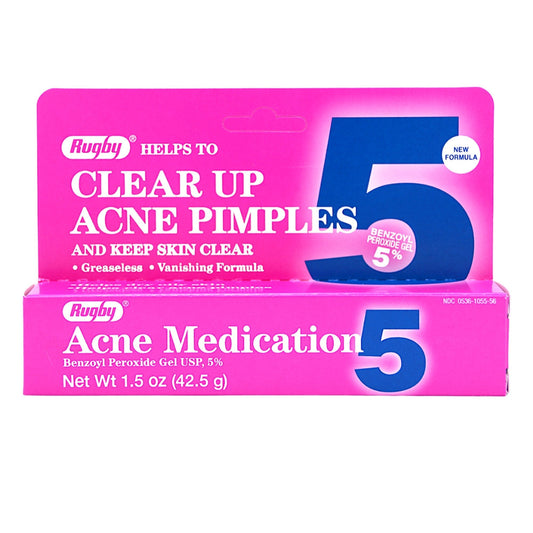 Rugby Acne Medication Benzoyl Peroxide Gel 5%, 1.5 oz