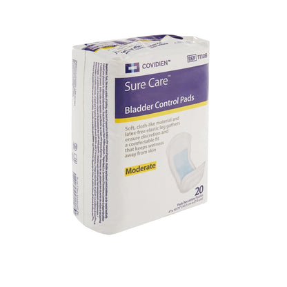 Sure Care Bladder Control Pads, Moderate Absorbency, White, Adult, Unisex, Disposable, 4 X 10-3/4 Inch, 20 ct