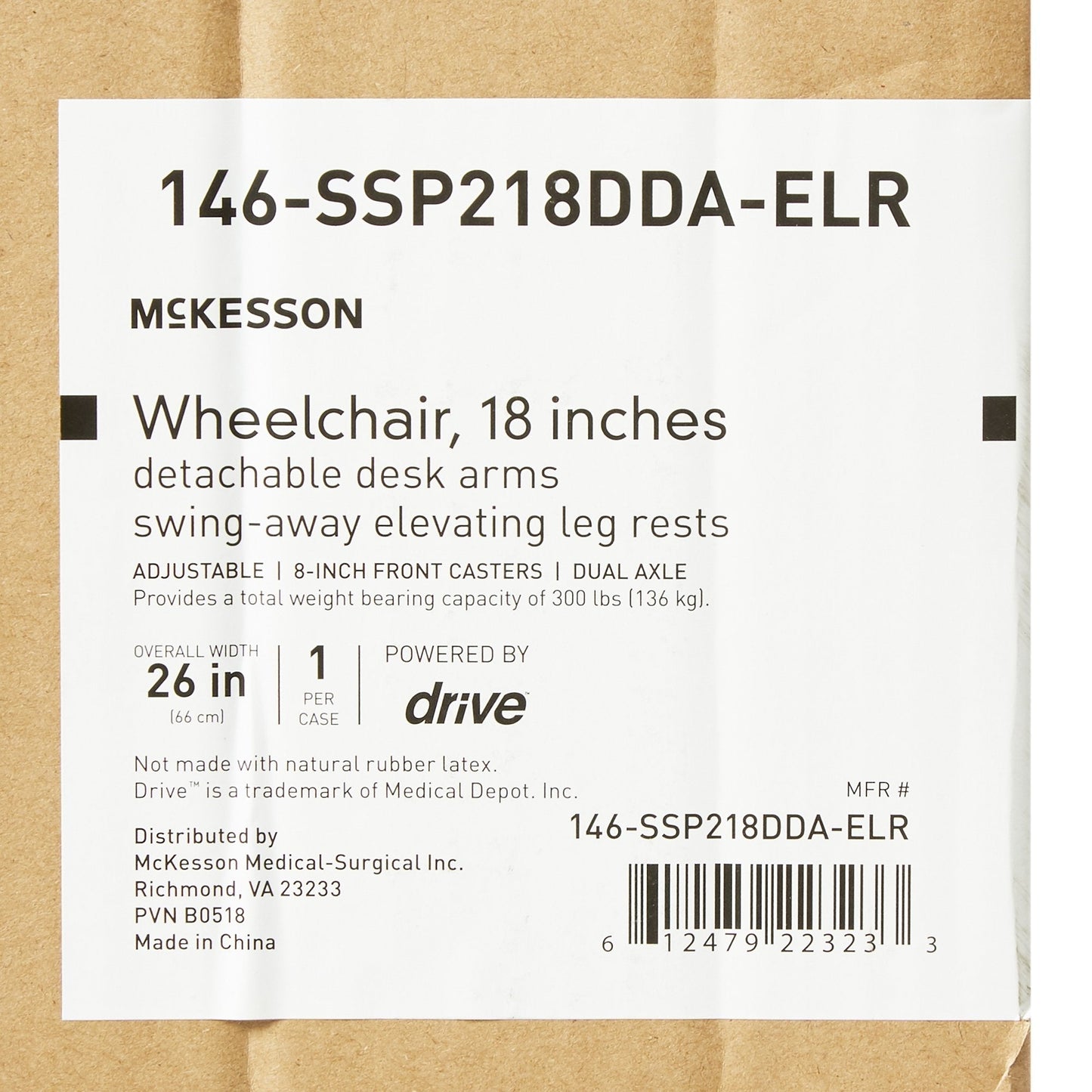 McKesson Wheelchair, 18 Inch Seat Width, Legrest