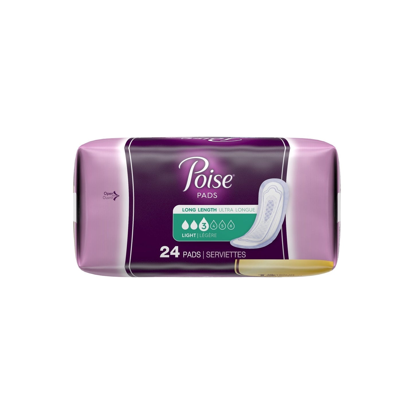 Poise Bladder Control Pad, Long, Light Absorbency, Disposable, Absorb-Loc Core, Female, One Size Fits Most, 24 ct