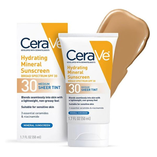CeraVe Hydrating Mineral Facial Sunscreen SPF 30, Sheer Tint, 1.7 oz.