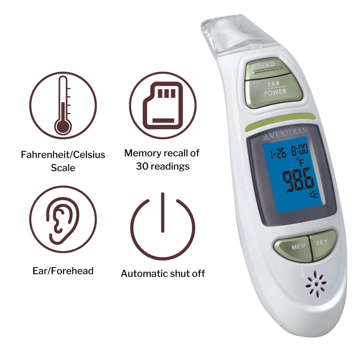 Veridian Infrared Thermometer, Tympanic Ear Digital Talking Thermometer