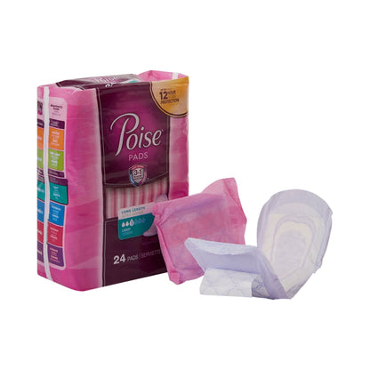 Poise Bladder Control Pad, Long, Light Absorbency, Disposable, Absorb-Loc Core, Female, One Size Fits Most, 24 ct