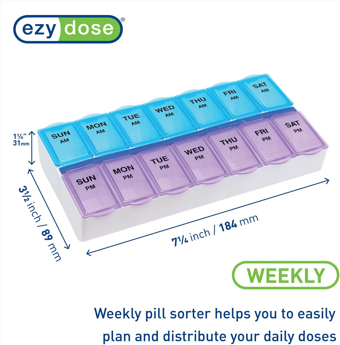 Ezy Dose® Pill Organizer, 5/8 x 1-1/4 x 7-1/4 Inch, 6 ct