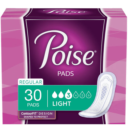 Poise Bladder Control Pads, Light Absorbency, Regular Length, 30 ct