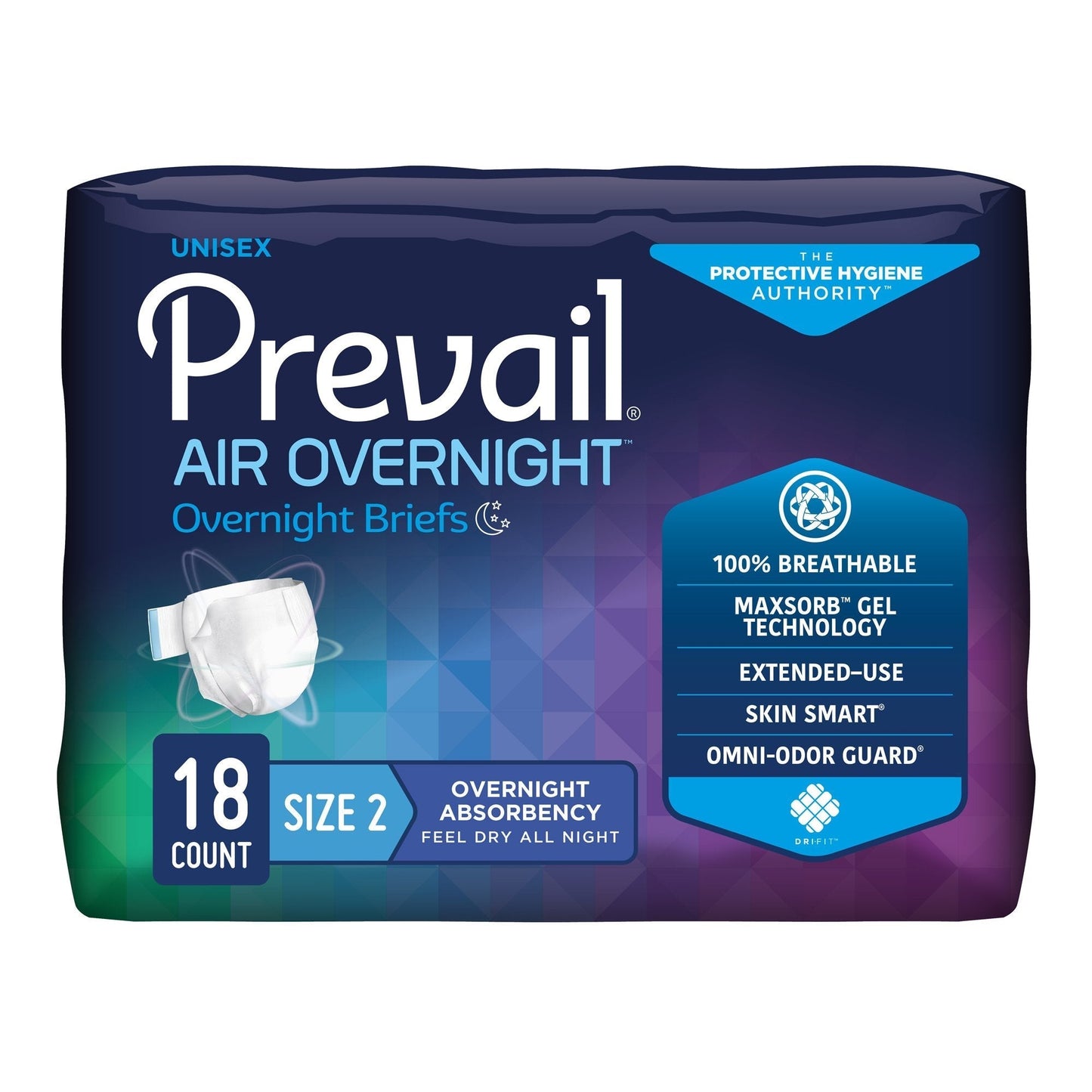 Prevail AIR Overnight Briefs, Heavy Absorbency, Unisex Adult, Disposable, Size 2, 45 to 62 Inch, Large, Orange, 72 ct