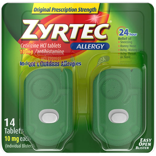 Zyrtec Allergy Relief, 10 mg Cetirizine HCL, 14 tablets