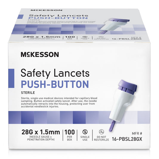 McKesson Push Button Safety Lancet, 28 Gauge, 100 ct.