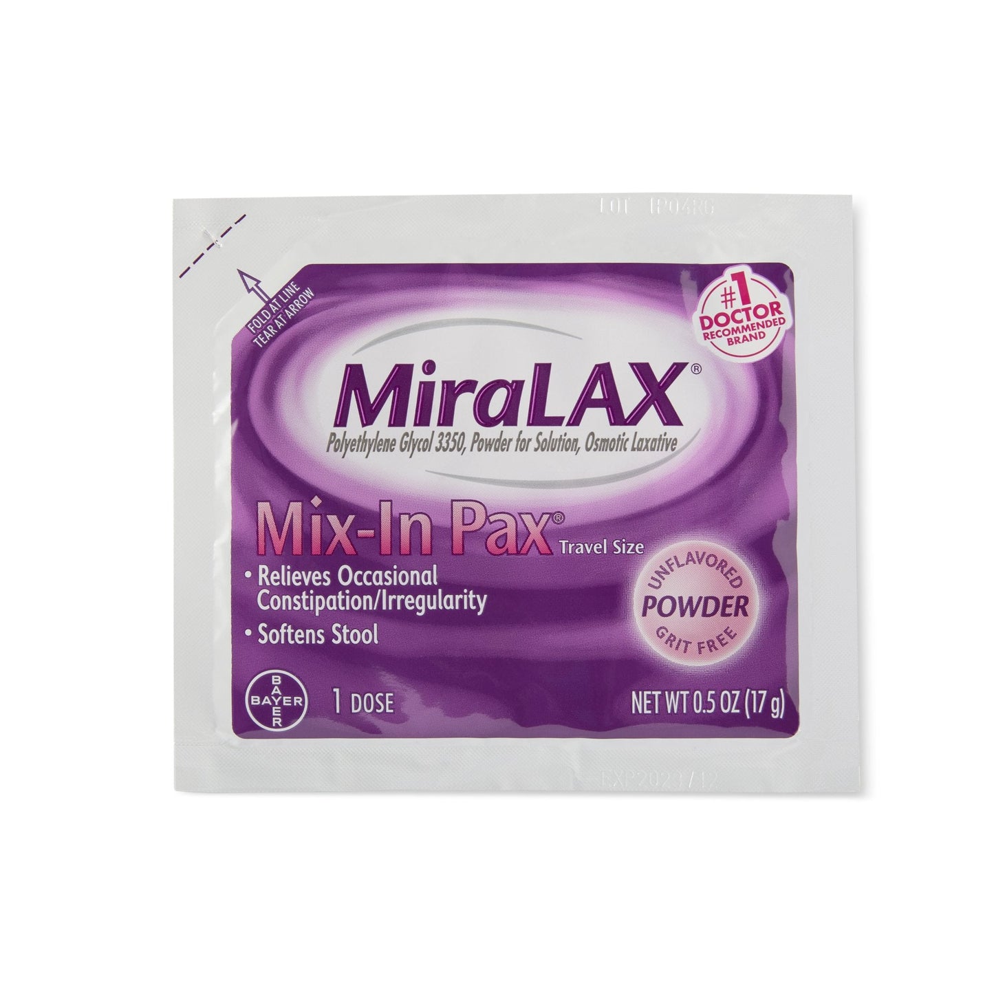 MiraLAX® Mix-In Pax Laxative, Unflavored Single Dose Packets, 24 ct