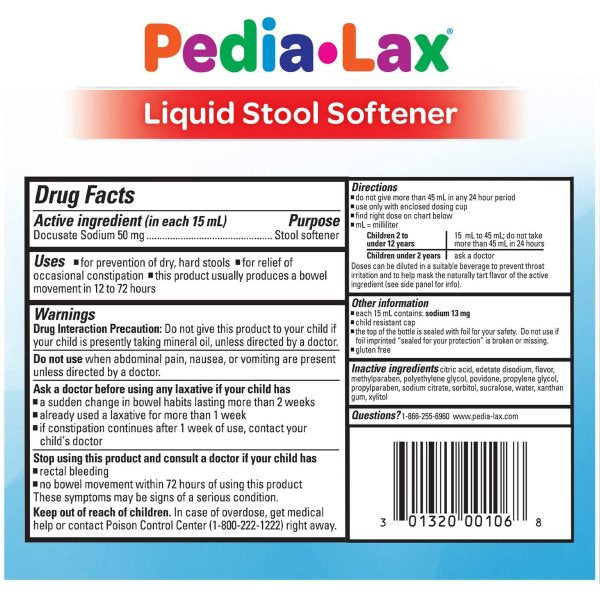 Pedia-Lax Liquid Stool Softener, Fruit Punch, 4 oz.