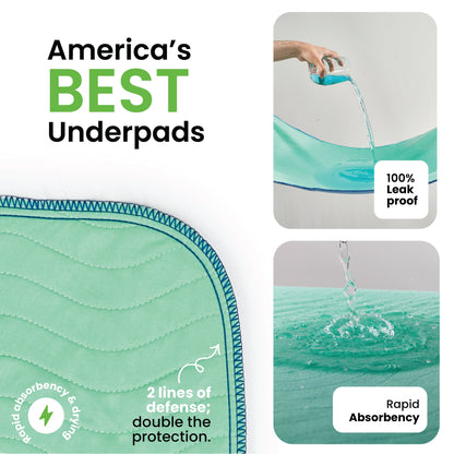 Improvia Washable Underpads, Heavy Absorbency, Green, 2 ct