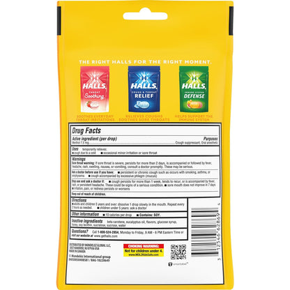 Halls® Honey Lemon Flavor Cold and Cough Relief Drops, 30 ct.