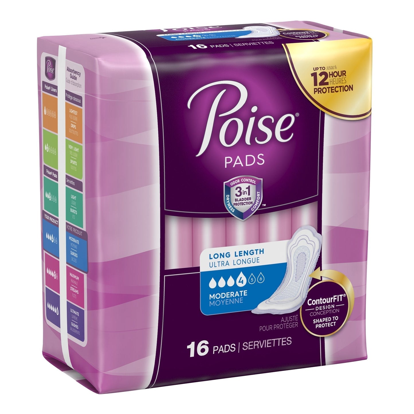 Poise Bladder Control Pads, Adult Women, Moderate Absorbency, Disposable, 12.4" Length, 16 ct