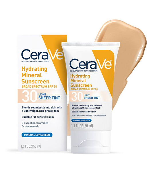 CeraVe Hydrating Mineral Facial Sunscreen SPF 30, Sheer Tint, 1.7 oz.