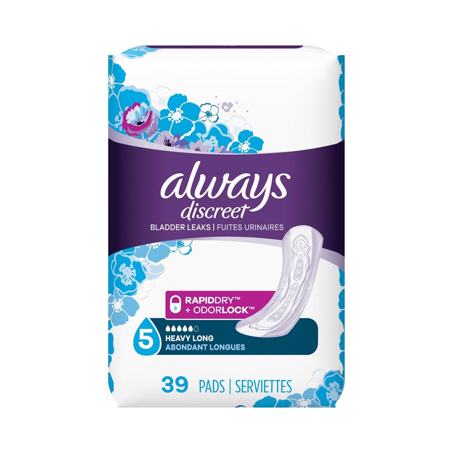 Always® Discreet Maximum Incontinence Liner, Long Length, 39 ct