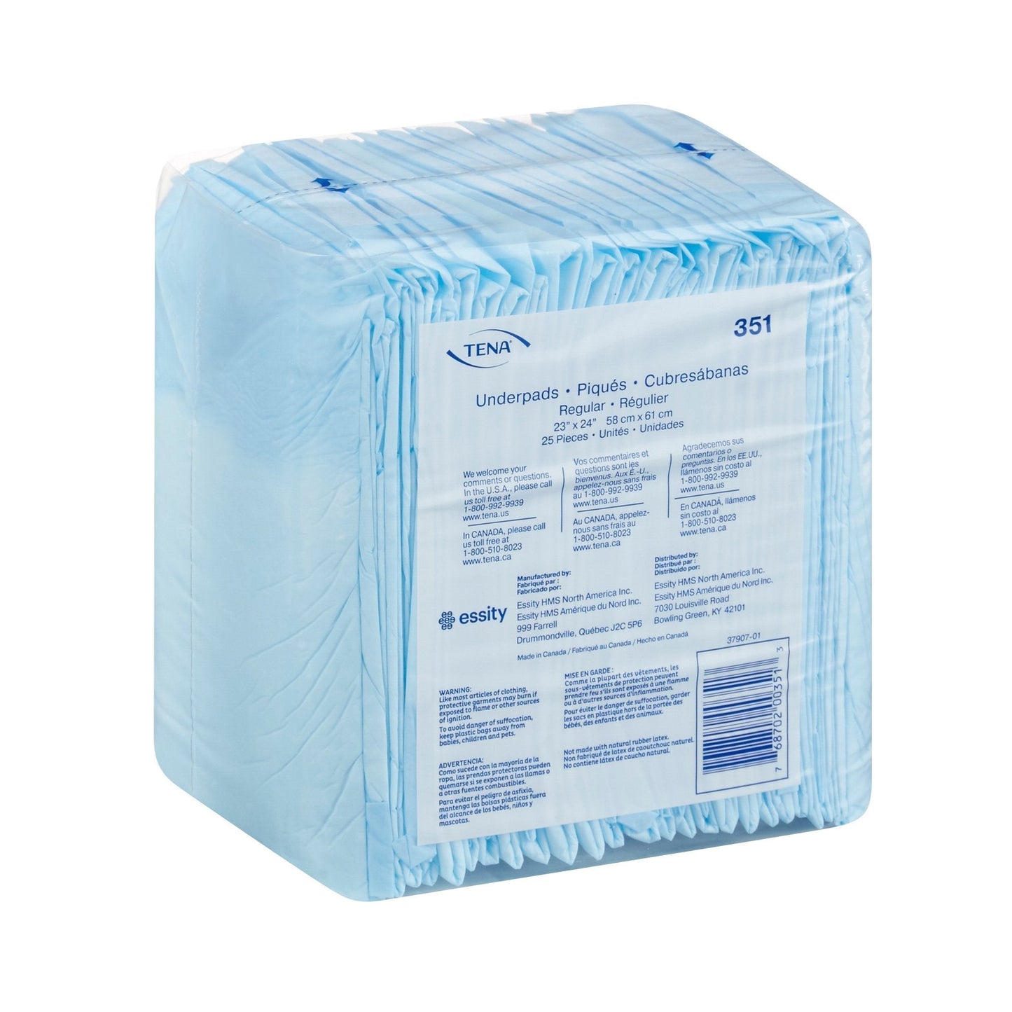 TENA Regular Underpads, Light Absorbency, Blue, Disposable, Latex-Free, 23 X 24 "