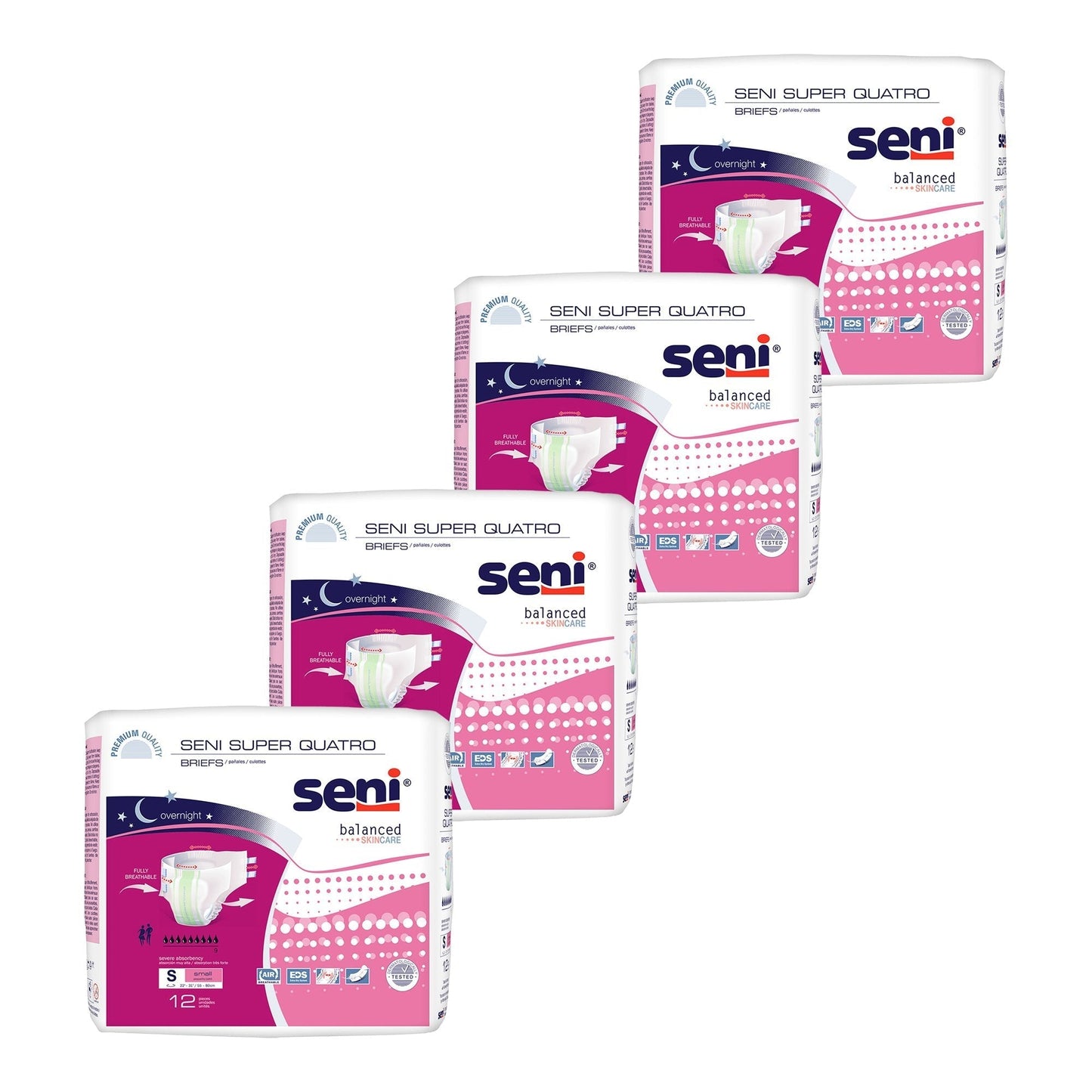 Seni® Super Quatro Severe Absorbency Incontinence Brief, Small, 12 ct